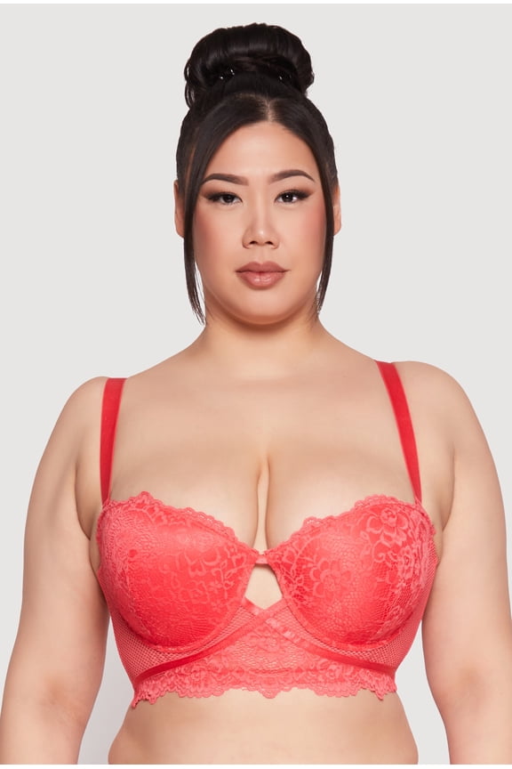 Womens Plus Size Caged Convertible Longline Lace Balconette Bra