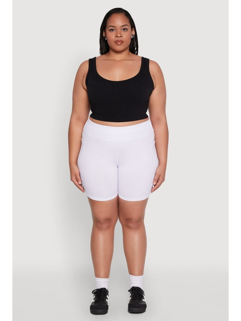 Womens Plus Size Caged Mesh Detail Side Pocket Bike Shorts