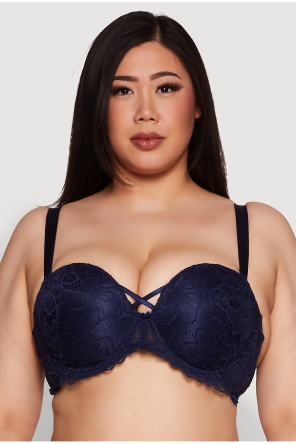 Womens Plus Size Caged Scalloped Lace Balconette Bra | Convertible to Strapless