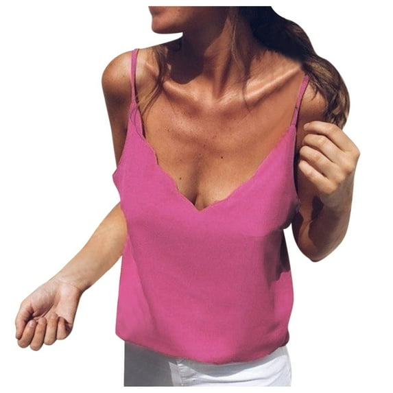 Womens Plus Size Cami Tops Trendy V Neck Spaghetti Strap Sleeveless Camisole Solid Casual Comfy Summer Tee Shirts