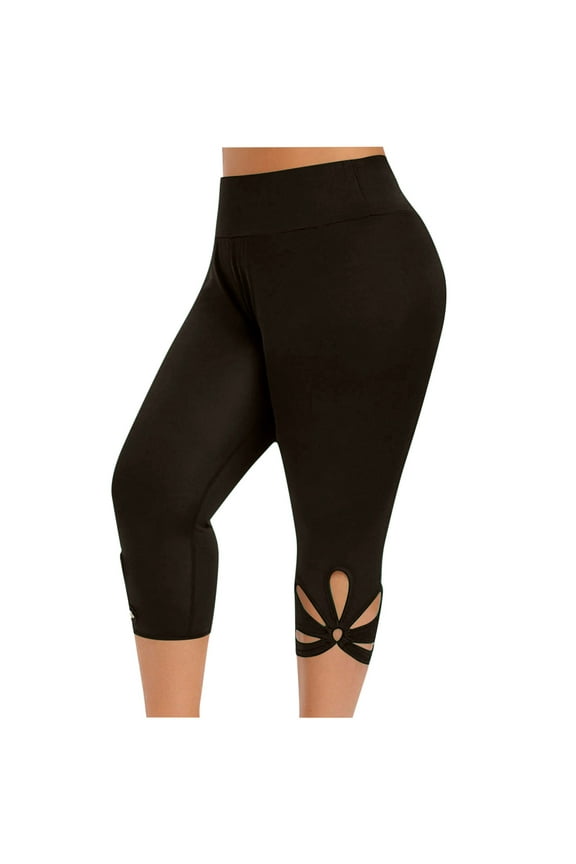 Womens Plus Size Capri Leggings High Waisted Cutout Stretch Capris Tights Cropped Pants Trouser for Casual Yoga Work
