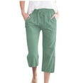 thumbnail image 1 of ZQUUVOU Womens Plus Size Capri Pant Cotton Linen Solid Color Drawstring Elastic Loose Pants Straight Wide Leg Trousers With Pocket B-Mint Green, 1 of 6