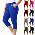 thumbnail image 1 of Plus Size Womens Capri Pants with Pockets, Elastic Waistband Stretch Comfy, Black, Size 2XL, 1 of 8