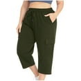 thumbnail image 1 of Womens Plus Size Capris Pants - Drawstring Elastic Waist Loose Outdoor Summer Casual Cropped Pants with Pockets, 1 of 9