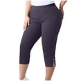 thumbnail image 1 of Womens Plus Size Capris Soft Spandex Capri Leggings Elastic Waist Pull on Stretch Split Hem Pant, XL Purple|Split, 1 of 7