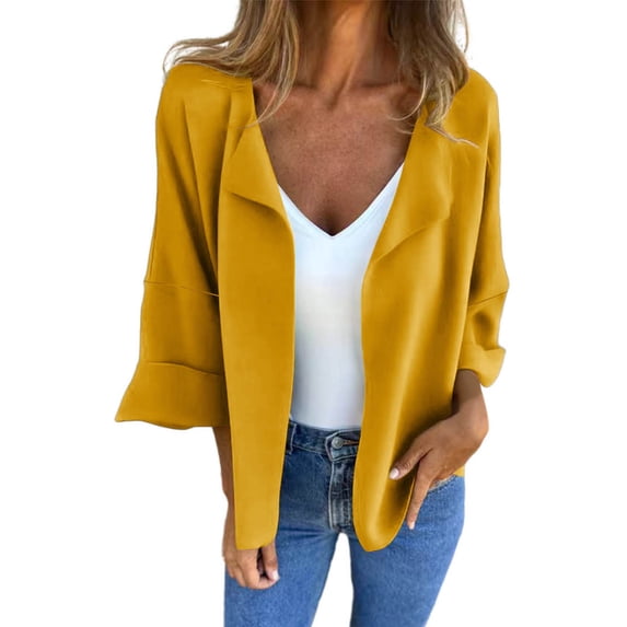 Womens Plus Size Cardigan Tops, Fall Coats for Women Lightweight Casual Warmth Solid Color Lapel 3/4 Sleeve Open Front Cardigan S-5XL