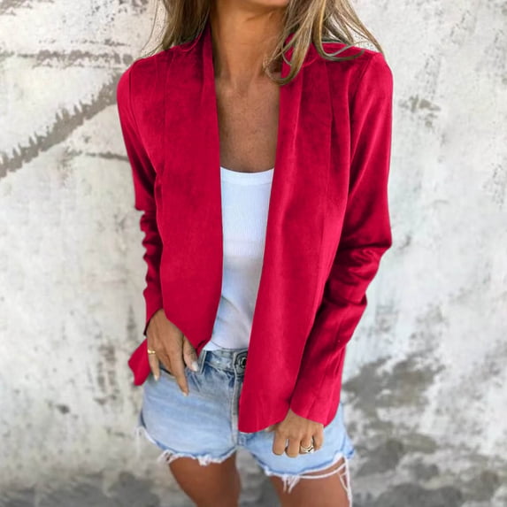 Womens Plus Size Cardigans Casual Solid Color Open Front Shawl Collar Jacket Loose Lightweight Outwear Tops (XL, Red)