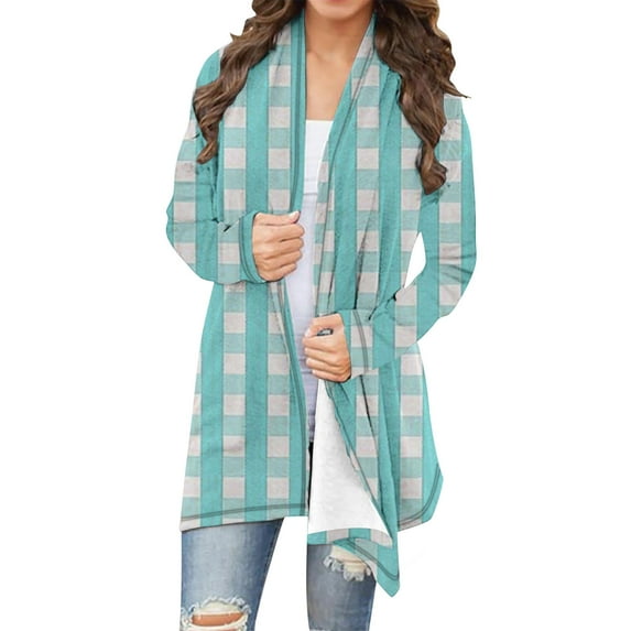 Womens Plus Size Cardigans, Fall Cardigan for Women Lightweight Casual Plaid Printed Open Front Long Sleeve Coverups Coats S-5XL
