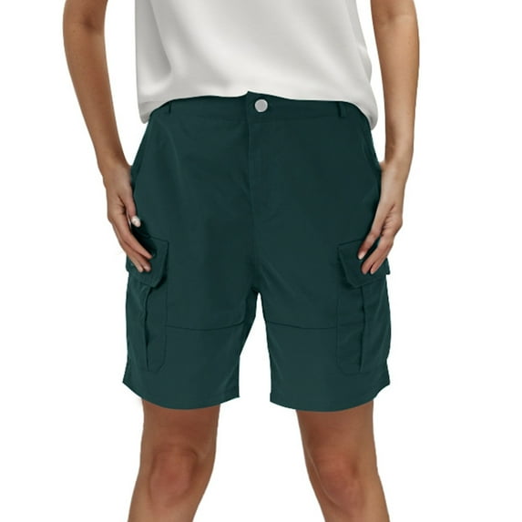 Womens Plus Size Cargo Shorts For Summer Solid Color Pocket High Waist Casual Shorts Sports Running Hiking Shorts