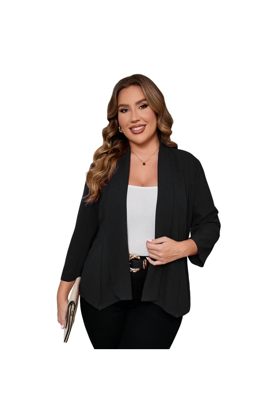 Womens Plus Size Casual Blazer Office Open Front 3/4 Sleeve Cardigans Jacket Work Suit