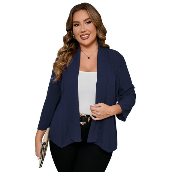 Womens Plus Size Casual Blazer Office Open Front 3/4 Sleeve Cardigans Jacket Work Suit