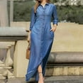 thumbnail image 1 of Womens Plus Size Casual Button Down Denim Maxi Dress Long Sleeve Long Jean Dresses With Pockets, 4XL, 1 of 7