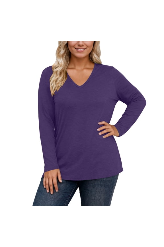 Womens Plus Size Casual Long Sleeve Shirt Blouse With Collar Design Clothes Dark Purple 5XL