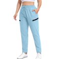 thumbnail image 1 of Womens Plus Size Casual Sports Pants Solid Color Elastic Waist Drawstring Pockets Zipper Comfy Soft Fabric Loungewear Gym Daily Everyday Ladies Outfit Light Blue 5XL, 1 of 6