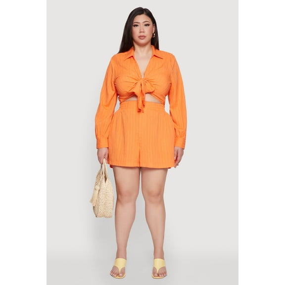 Womens Plus Size Chic High Waisted Textured Knit Shorts