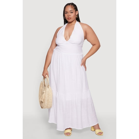 Womens Plus Size Chic Smocked Back Halter Maxi Sundress