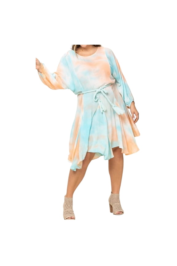 Womens Plus Size Chic Tie Dye Woven Mini Dress