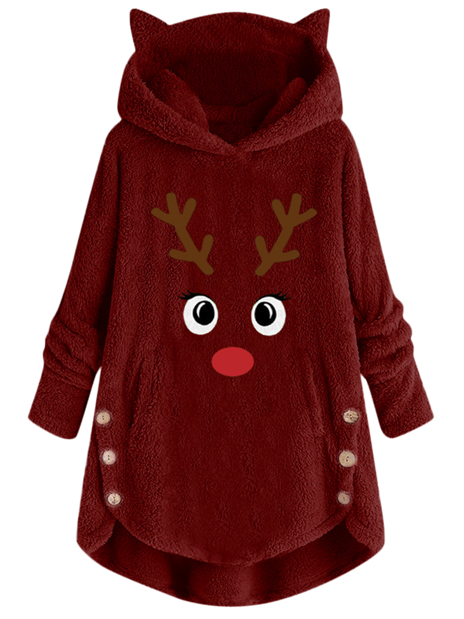 Womens Plus Size Christmas Pajamas Hooded Sweatshirt Tops Reindeer ...