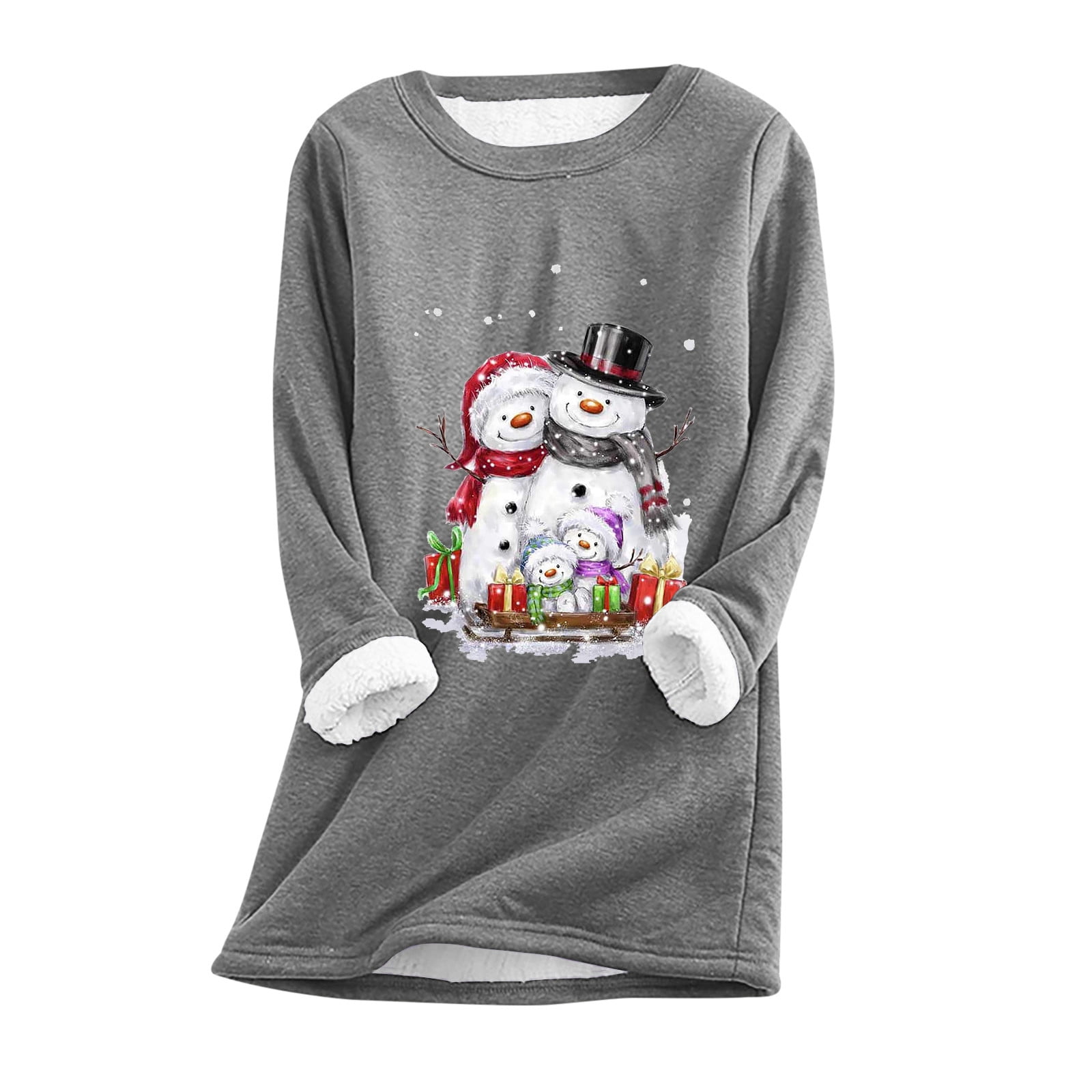 Womens Plus Size Christmas Sherpa Lined Pullover,Women Merry Christmas