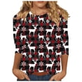 thumbnail image 1 of Womens Plus Size Christmas Shirts Xmas Tree Merry and Bright Print 3/4 Sleeve Tops Basic Tee Shirt, 1 of 5