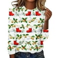 thumbnail image 1 of Womens Plus Size Christmas Tops Colorful Graphic Tee Shirts Crew Neck Long Sleeve Holiday Xmas Funny T-Shirts (3XL, Red), 1 of 5