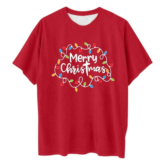 Womens Plus Size Christmas Tshirt Merry Christmas Graphic Short Sleeve Crewneck Tees Loose Fit Casual Fashion Tops