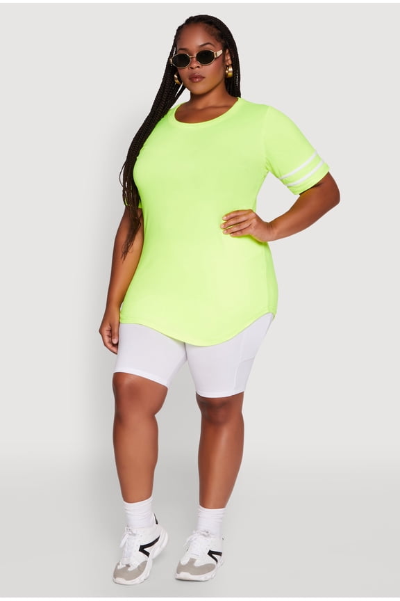 Womens Plus Size Classic Fit Tunic T-Shirt with Varsity Stripes