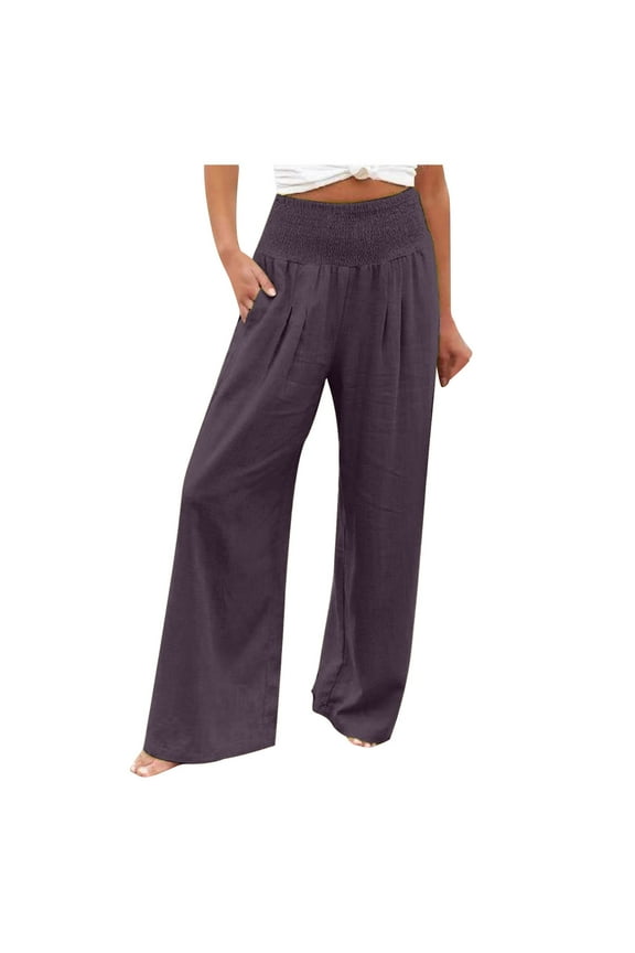 Womens Plus Size Clearance $5,AXXD Plus Size Slim High Elastic Waist Solid Sports Linen Pants Dressy Jumpsuits For Women Brown 14