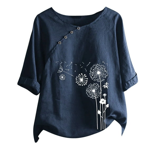Womens Plus Size $5,Fashion Women Casual Button Floral Print O-Neck Short Sleeve T-Short Blouse Tops
