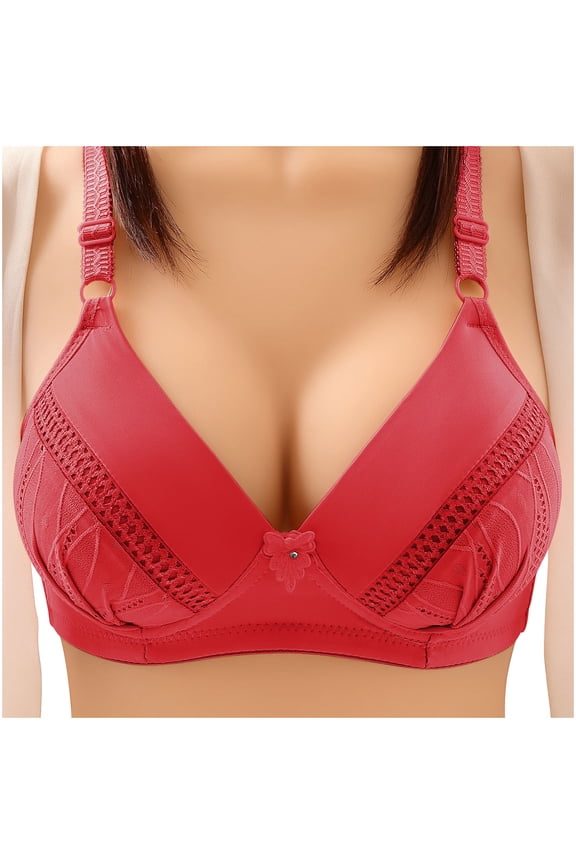 Womens Plus Size $5,Woman Solid Color Comfortable Hollow Out Perspective Bra Underwear No Rims