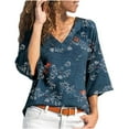 thumbnail image 1 of Womens Plus Size Clearance $5,Women Loose Floral Print Three Quarter Sleeve V-Neck T-Shirt Tops Blouse, 1 of 5