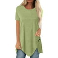 thumbnail image 1 of Womens Plus Size $5,Women Plus Size Button Solid Round Neck Short Sleeve Irregular T-shirt Blouse Tops, 1 of 6
