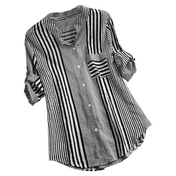 Womens Plus Size $5,Women Plus Size Three Quarter Striped Print V-Neck Loose Fit Top T-Shirt Blouse