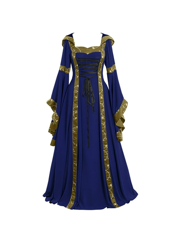 Womens Plus Size Clearance $5 Women'S Vintage Celtic Medieval Floor Length Renaissance Gothic Cosplay Dress