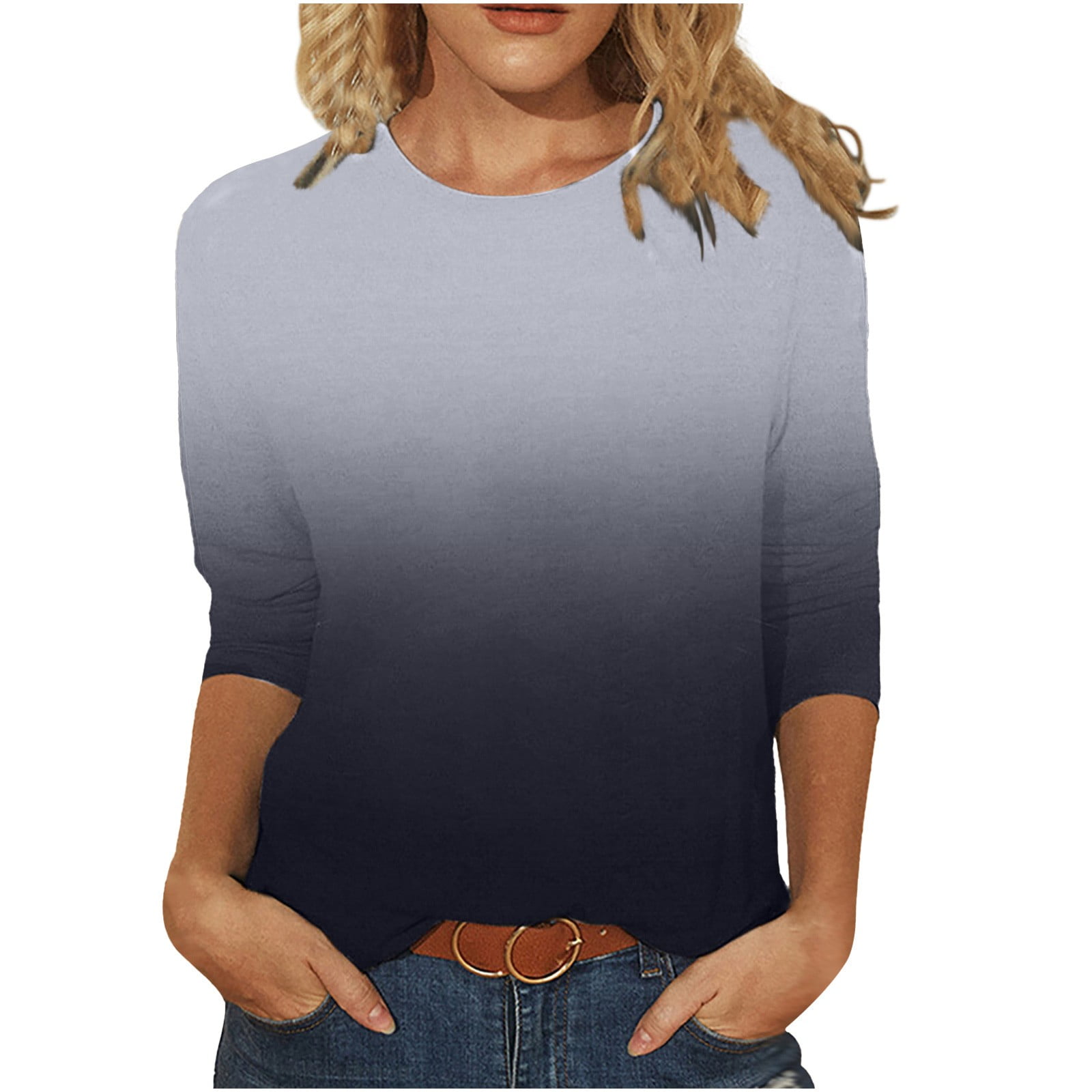 Womens Plus Size Clearance $5,Women's Fashion Printed Mid-length 3/4  Sleeves Round Neck Casual Tops T-shirt