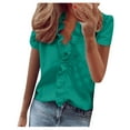 thumbnail image 1 of Womens Plus Size $5,Women's Summer Ruffle V-Neck Short Sleeve Solid Color Casual T-Shirt Tops, 1 of 6