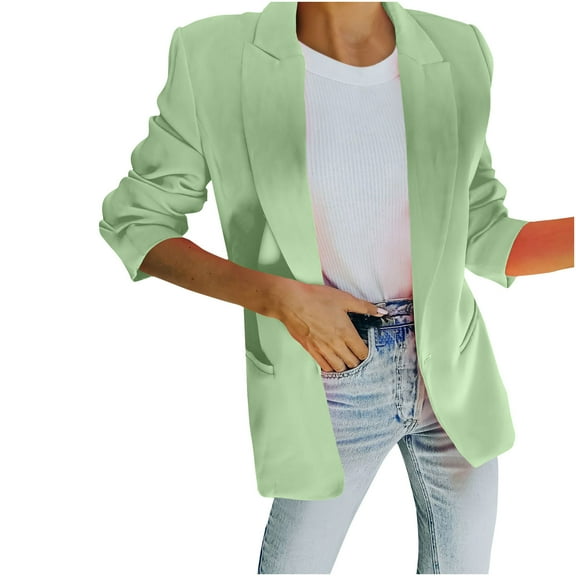 BVnarty Women's Business Coat Solid Color Suit Collar Long Sleeve Office Cardigans Suit Jacket Tops for Mujer Elegantes Green-A L