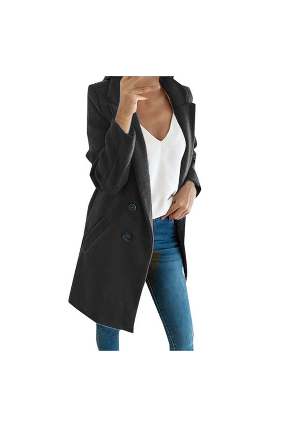 Jacket for Women Comfy Lounge Casual Solid Color Office Buttons Jacket Coat Outerwear Suit Neck Long Sleeve Shacket Jacket Fall Fashion Black XXL