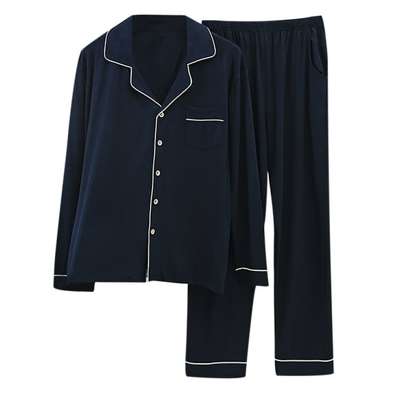 BVnarty Pajama Sets Men Long Sleeves Sleepwear Tops and Pants Turndown Suit Casual Solid Cardigan
