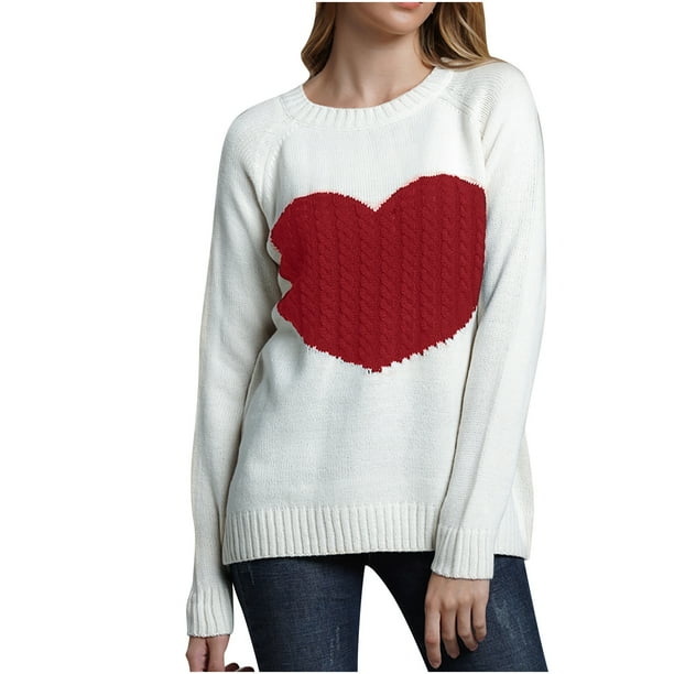 Round Neck Heart Loose Long Sleeve Knitting Sweaters Round Neck Heart Loose Long Sleeve Knitting Sweaters