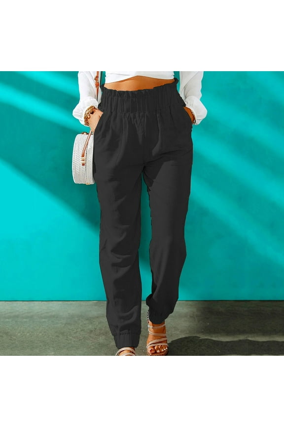 Womens Plus Size Pants Fashion Women Summer Casual Loose Cotton And Linen Pocket Solid Trousers Pants