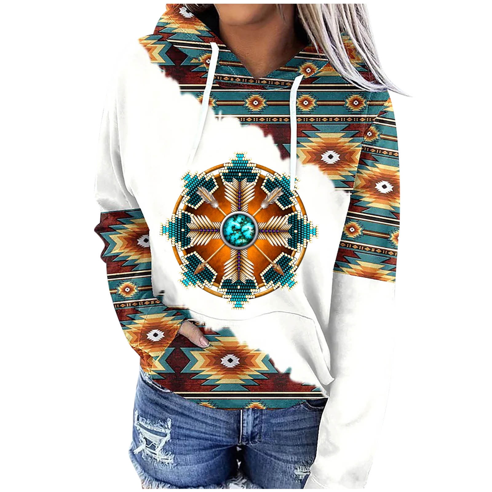 Womens Plus Size Clearance Women's Jacket Coat Hooded Neck Lightweight  Shacket Jacket Casual Plus Size Warm Plush Button Loose Coat Winter Fashion  Top Aztec Etnic Graphic Long Sleeve Green XXXXXL 