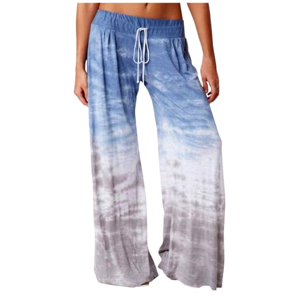 Womens Plus Size Casual Loose Gradient Tie-Dye Print Yoga Sport Long Pnats Wide Leg Pants