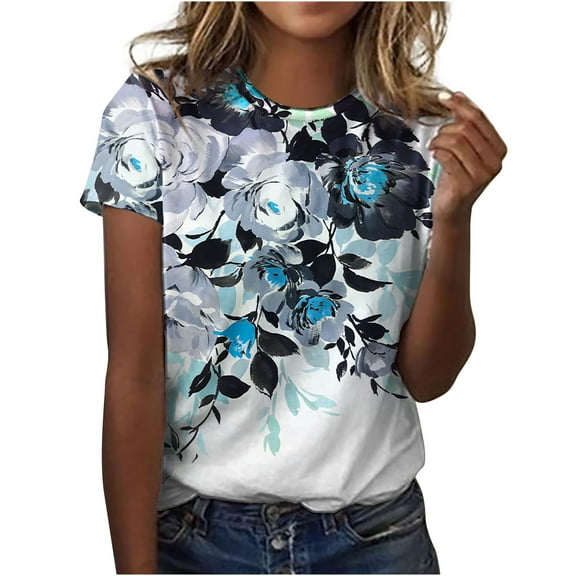 Womens Plus Size,Women Fashion Tops Print Casual Loose Fit Tee Blouse Print Round-Neck Shirt