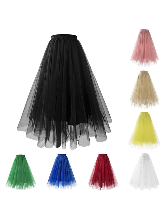 Womens Plus Size,Women High Quality Pleated Gauze Knee Length Skirt Adult Dancing Skirt