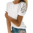 thumbnail image 1 of Women Plus Size Shirts Ladies Solid Short Sleeve Lace Tops, 1 of 6