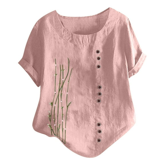 Womens Plus Size,Women Short Sleeve Casual Print Loose Button Tunic Shirt Blouse Tops