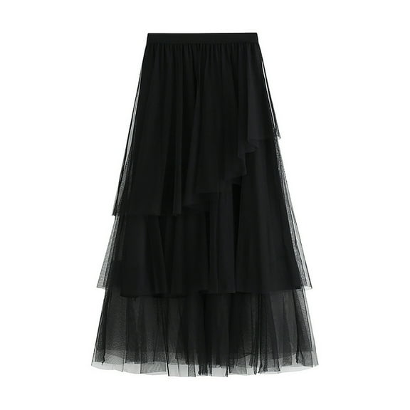Womens Plus Size Solid Color Irregular Mesh Skirt Ball Cake Skirt Half-Length Skirt