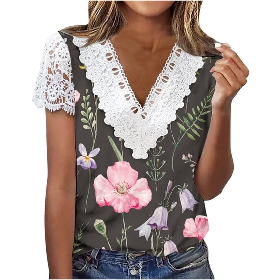 Womens Plus Size Clearance,Women Summer Sexy Fold Print Regular Short Sleeve V Neck Button Tops