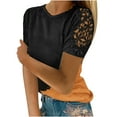 thumbnail image 1 of Womens Plus Size T-Shirt Tops Print Lace Hollow Out Short Sleeve Pullover Slimming Blouse, 1 of 6